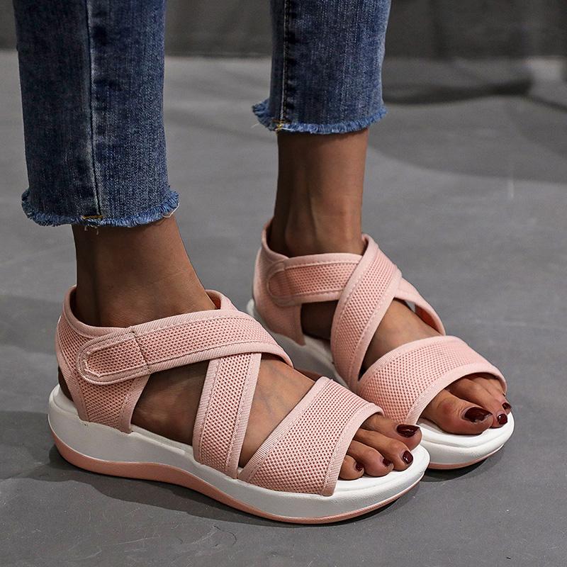 

Sandals Bohemian Style 2021 Summer Women Knitting Low Wedges Heel 4.5CM Rome Open Toe Platform Sandalis Mujer Piel Shoes 43, Black