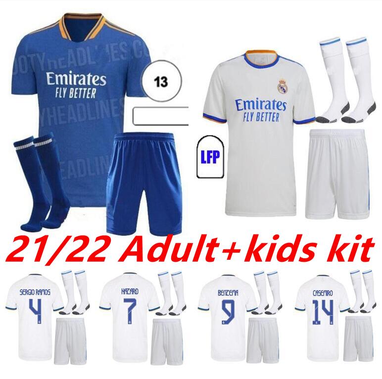 

adult kids kit+socks REAL MADRID soccer jerseys 21  BENZEMA HAZARD SERGIO RAMOS Casemiro ASENSIO VINICUS JR MODRIC 2021 2022 camiseta men full sets football shirts, Black