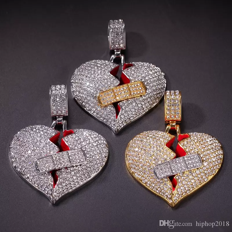 

Mens Hip Hop Necklace Iced Out Broken Heart Pendant Necklaces Fashion Jewelry