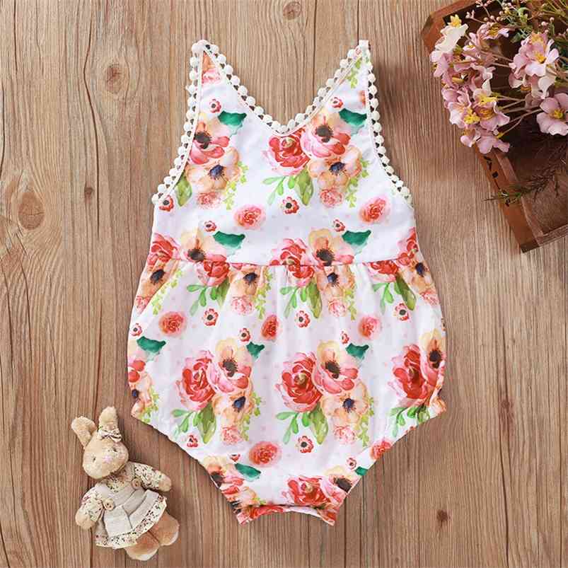 

Infant born Boys Girls Clothes Summer Sleeveless O Neck Print Floral Cute Baby Rompers Outfits 210629, Red