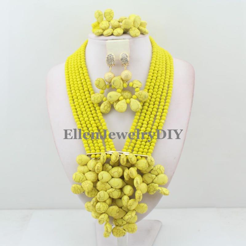

Earrings & Necklace Handmade Chunky African Beads Jewelry Set Nigerian Wedding Bridal Dubai Crystal Women Statement W10880, As pic