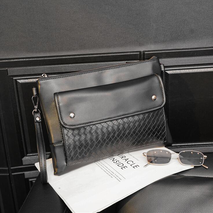 

Factory wholesale men bag Joker solid color black business envelope bags street trend Knitting handbag fashion Crochet leather handbags