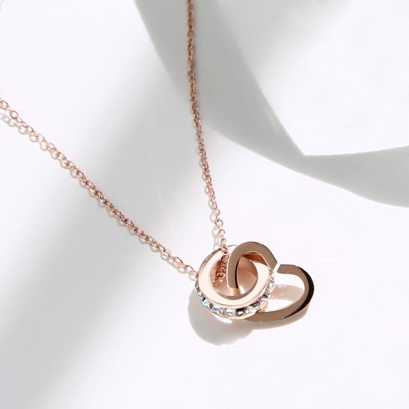 Pendant Necklaces Simple Zircon Circle Plus Love Short Titanium Steel Jewelry Necklace Clavicle Chain For Women-image-706696811