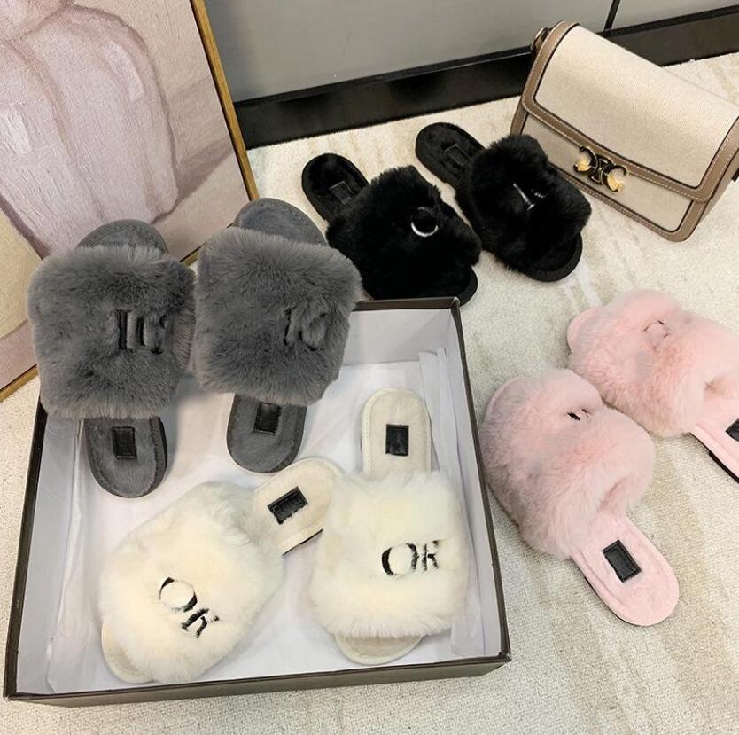

2021 Fashion Women Slides Winter Fluffy Furry Slippers Warm Comfortable Fuzzy Girl Flip Flops Slippers Size 36-42, C pink