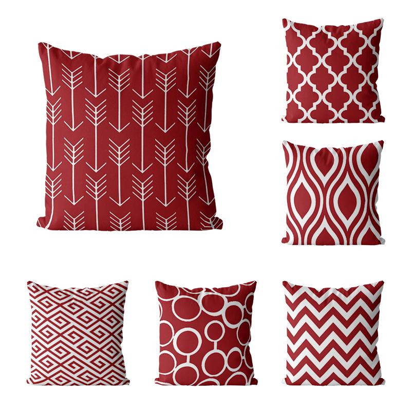 

Pillow Case Red Color Simple Geometric Stripe Line Wave Decorative Throw Cover Home Living Room Sofa Chair Pillowcases