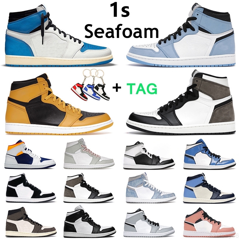 

jumpman men women Basketball Shoes 1s high OG 1 Hyper Royal University Blue dark mocha Seafoam Pollen mens trainer sports sneakers, 15
