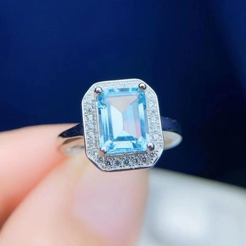 

Cluster Rings Natural Real Blue Topaz Rectangle Ring Per Jewelry 925 Sterling Silver 6*8mm 2.4ct Gemstone Fine For Men Women T211143, Golden;silver