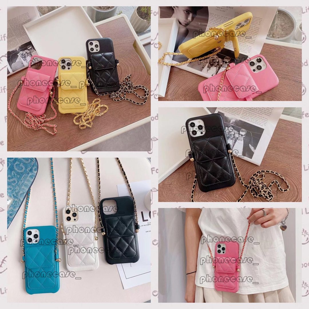 

Designer Kickstand wallet phone case for iphone 12 pro max cases 11pro XR XSMax 7/8 plus 6 Luxury brand design Adjustable Bracelet Lanyard pocket card with box, Pink