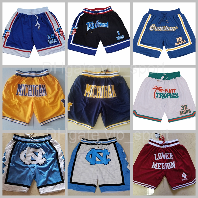

Just Don Basketball Shorts Sport Pant College Movie CRENSHAW Lower Merion Michigan Wolverines North Carolina Tar Heels Space Jam Tune Squad With Pocket Zipper, Photo d