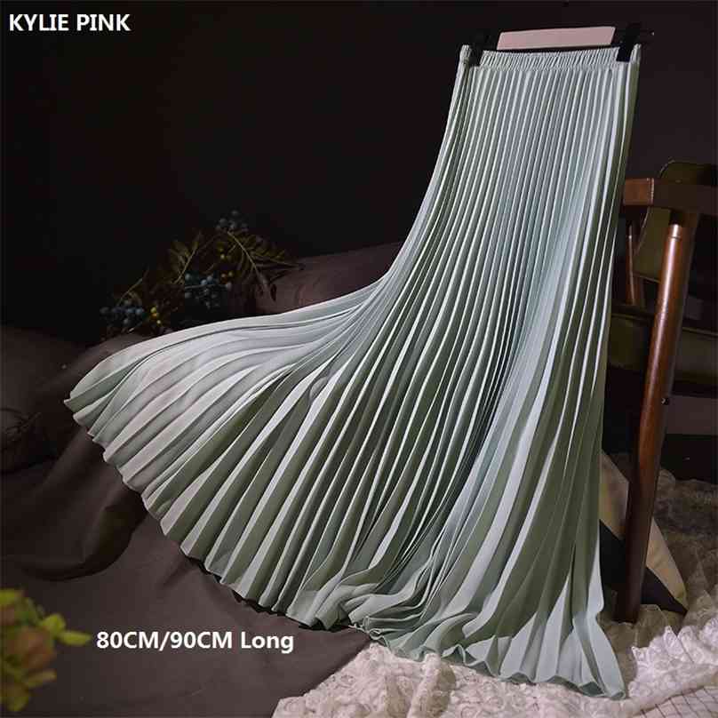 

Women Vintage Pleated Midi Long Skirt Female Korean Casual High Waist A Line Chiffon Mesh Skirts Jupe Faldas 18 Colors 210629, C8
