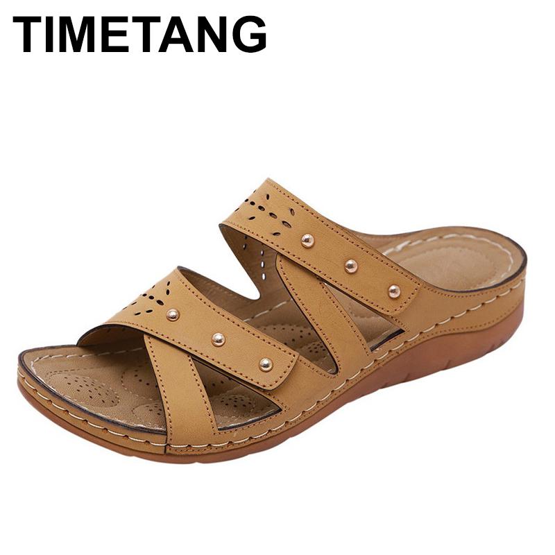 

Slippers TIMETANG Sandals Women's Solid Color Female Shoes Ladies Thick Comfortable Hollow Flat Slipper Beach Footwear Comfort, Black