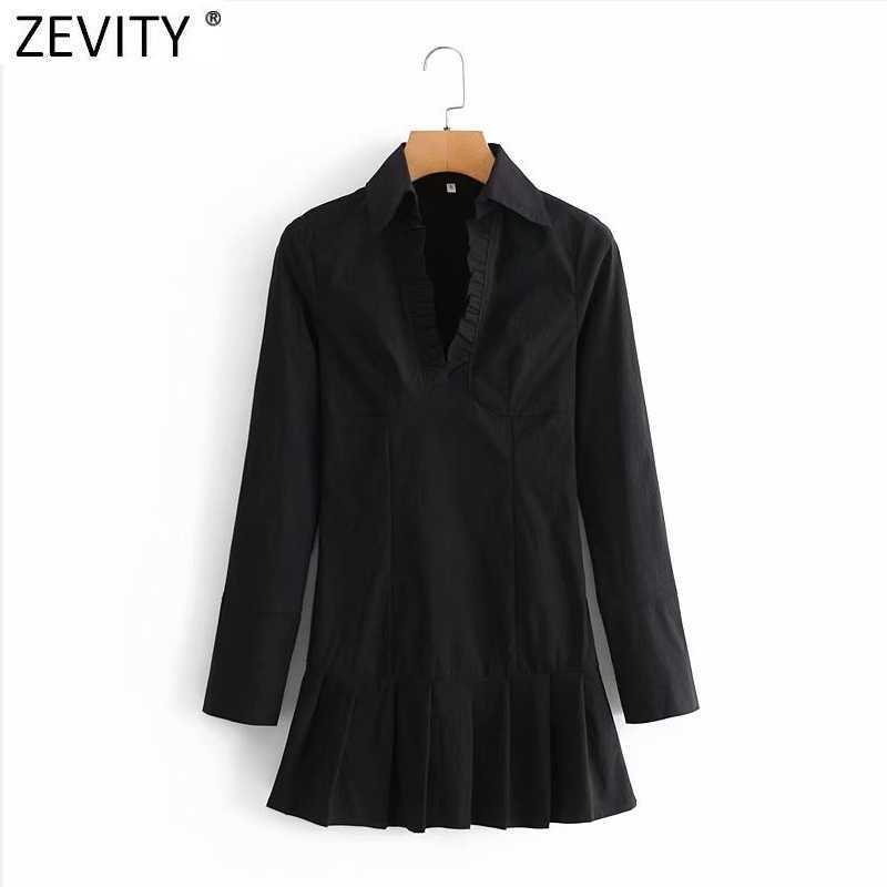

Zevity Women Stand Collar Agaric Lace Slim Pleated Mini Dress Lady Chic Long Sleeve Hen Pleat Ruffles Vestido DS4776 210603, As pic ds4776tdd