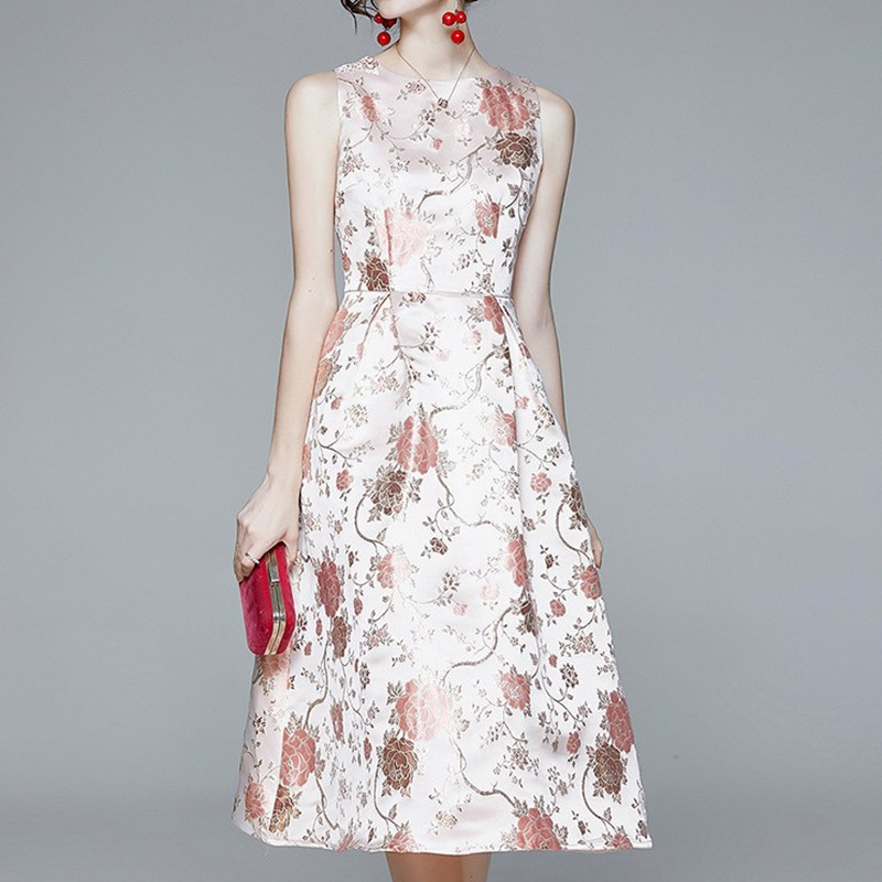 

ZAWFL Women Summer Luxury Jacquard Dress Festa Elegant Cocktail Party Robe Femme Vintage Designer Tank Dresses Vestidos 210525, Picture color