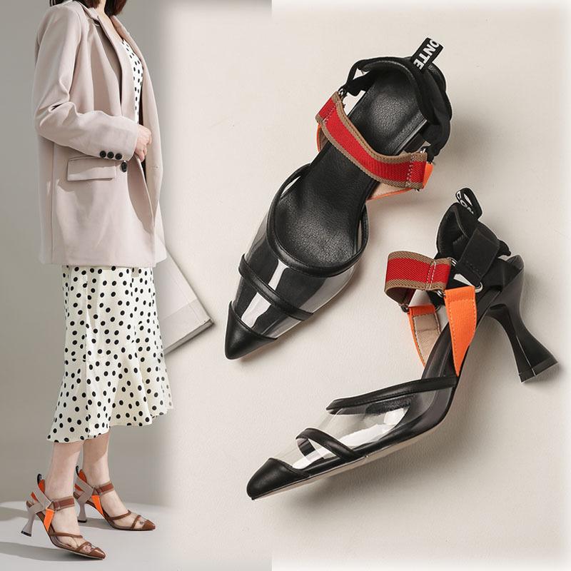 

Sandals 2021 Spring And Summer Star Pointed Fairy Style High Heel Leather Color Matching Cool Shoes, Black