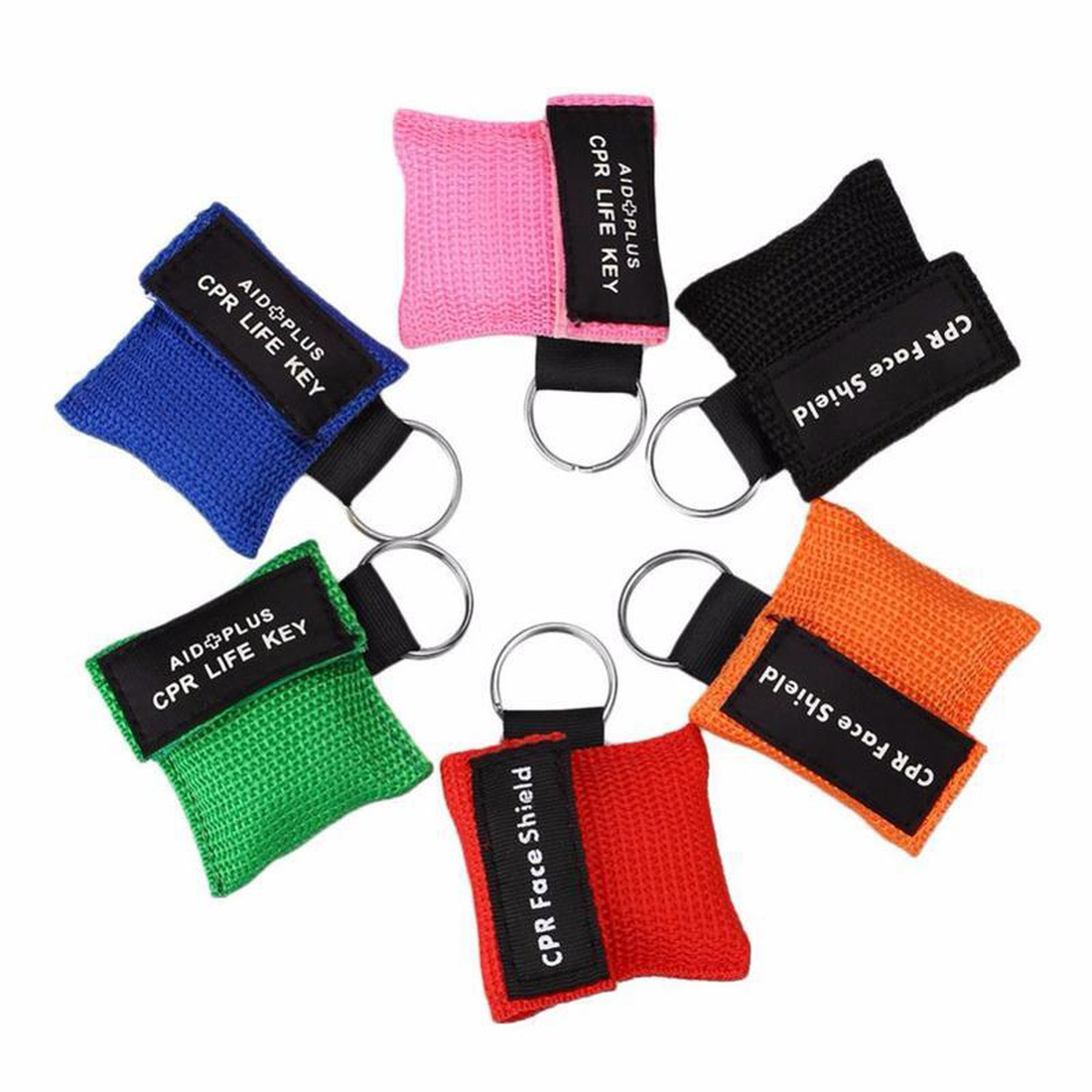 

FAHMI Jewelry 2021 Mix Color CPR Resuscitator Mask Keychain Emergency Face Shield One-Way Valved CPR Mask For Health CareGifts for ladies