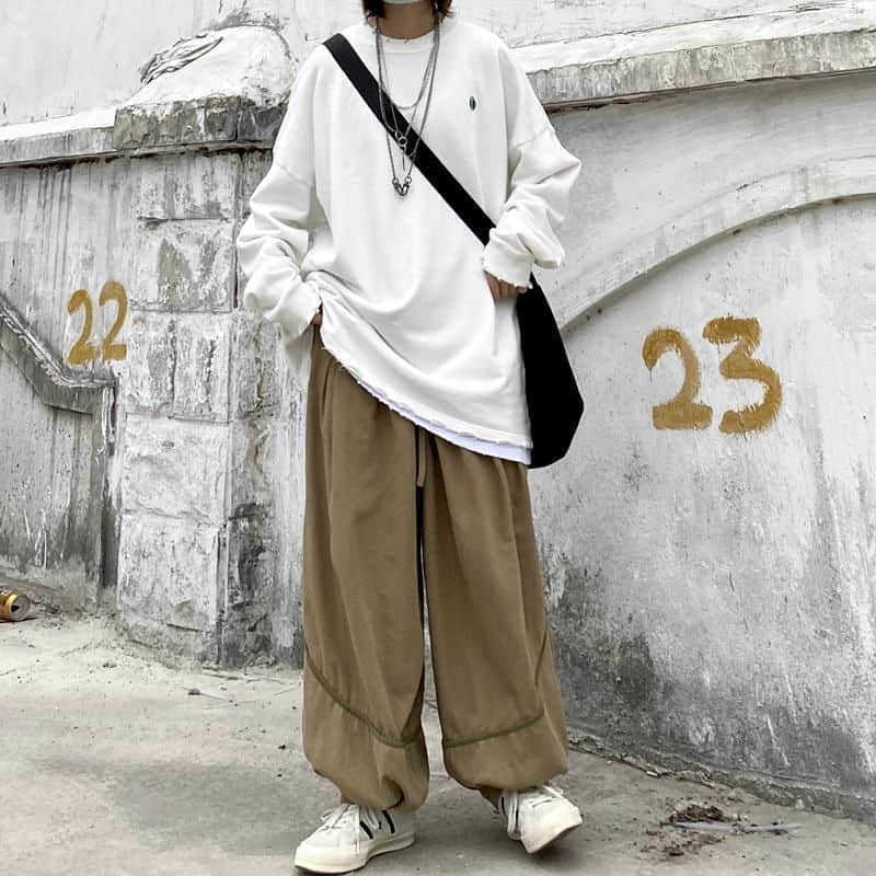 

casual pants Net red Japanese elastic waist BF style loose wild unisex overalls for men women basic retro bloomers 210526, Khaki