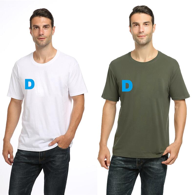 

DT-2196 Men's T-shirts Cotton Summer Loose Short Sleeve 9colors Casual with Letter Logo Collarless Pullover Size S-2XL 50pcs, As picture