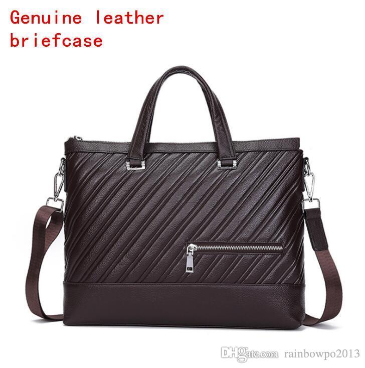 

Factory wholesale men bag fashion stripes mens handbag leather business briefcase trend cowhide embossing computer bags, Black