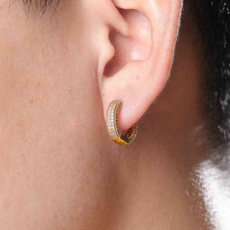 

Diamond 18K Gold Ear Hoop Punk Premium Zircon CZ Ring Earrings Men And Women Hip Hop Bling Jewelry Gift Retail, Golden;silver