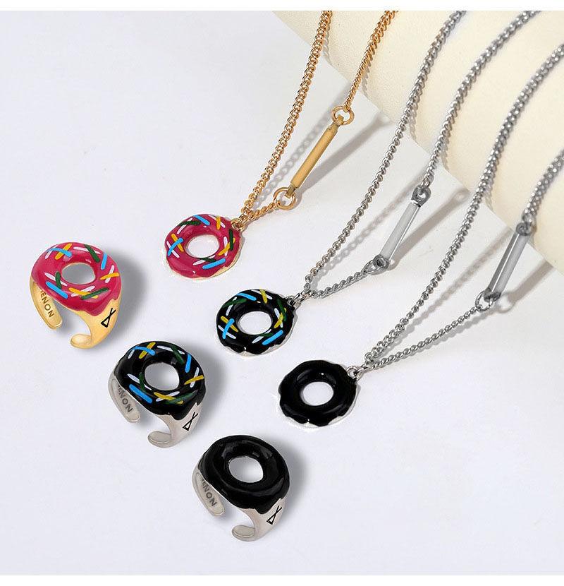 

Korean Creative Donut Necklace/Ring Combination Fun Style Fashion All-match Pendant Necklaces, Silver