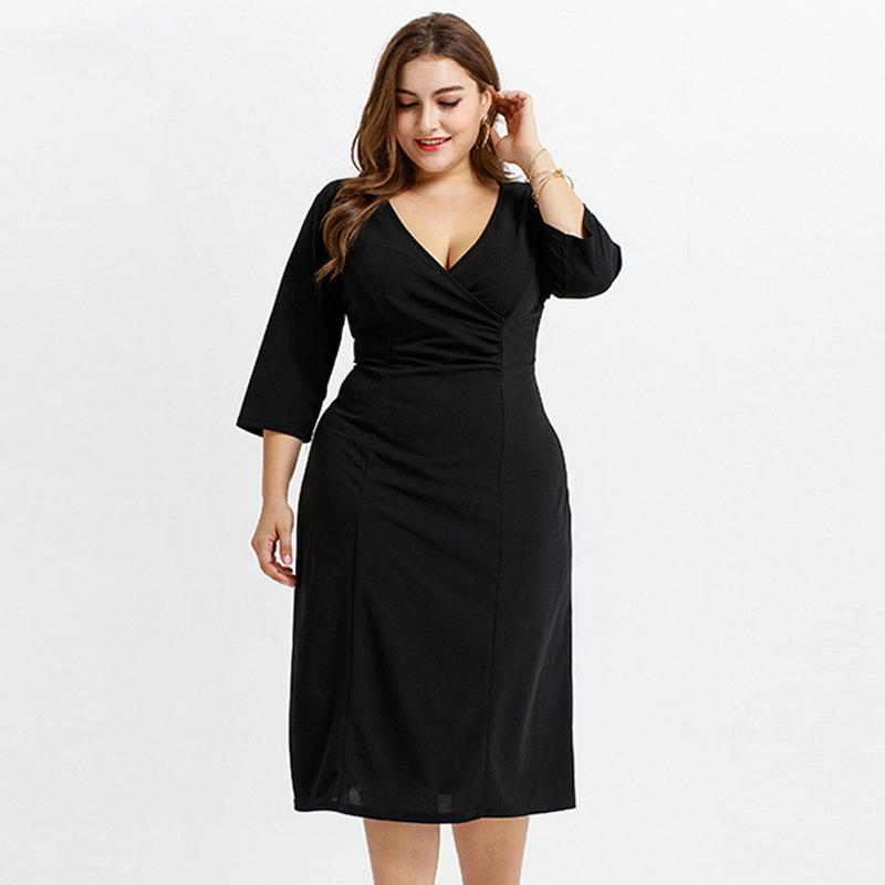

Casual Dresses Plus Size Black Sexy Dress V Neck Club Party Women Elegant Long Midi Summer 2021 Autumn Vestidos Femme XXXL