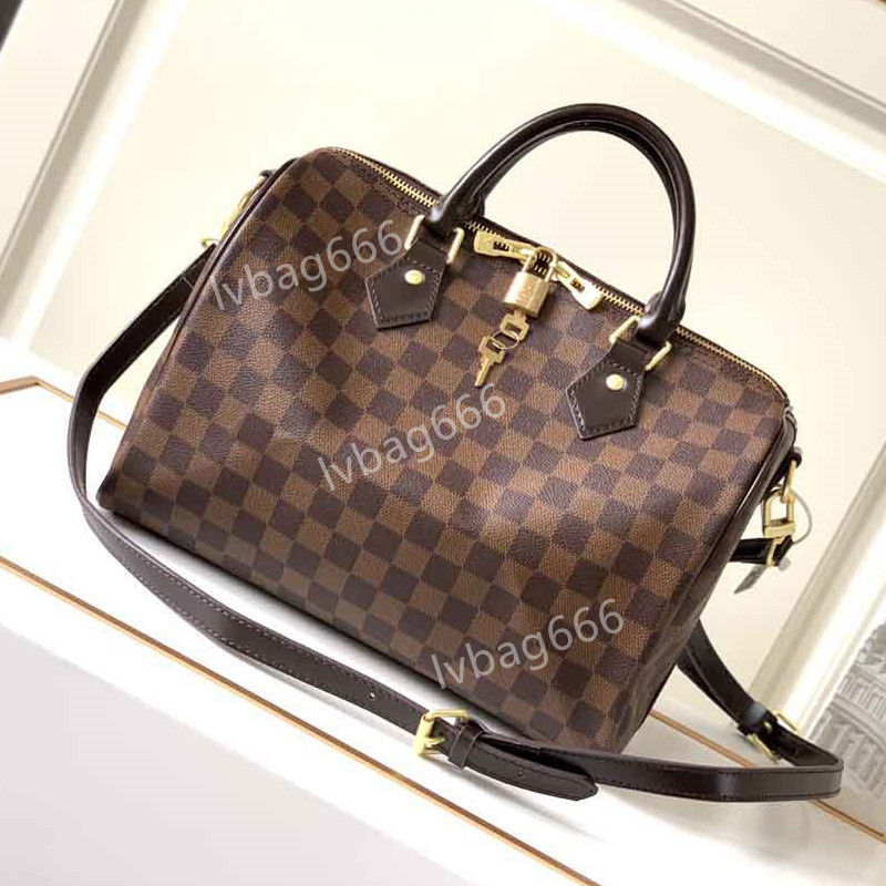 

Designers Women Messenger Travel bag Classic Style Fashion Shoulder bags Lady Totes handbags Speedy 30 cm With key GGs YSLs louiseity viutonity, White grid