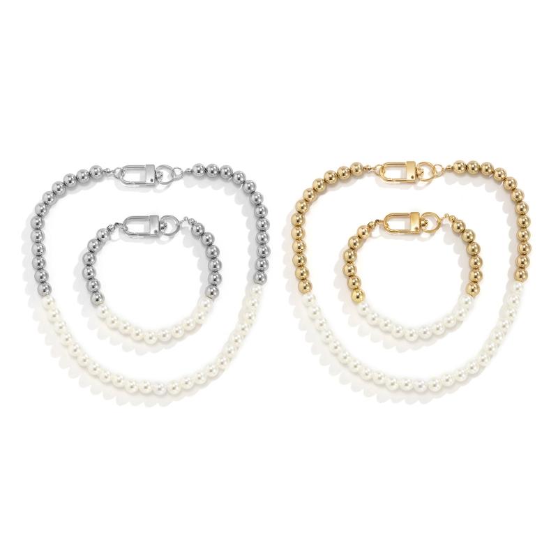 

Earrings & Necklace Imitation Pearl Bracelet Hip- Style Beads Chain T21F, Silver
