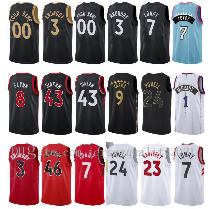 

New Screen Print Basketball Jersey Fred VanVleet 23 OG Anunoby 3 Pascal Siakam 43 Aron Baynes 46 Terence Davis 0 McGrady City Earned Edition, Black;red