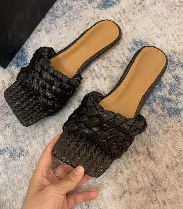 

2021 Hemp rope weaving Flat head Slipper shoes Fashion Designer Women's 35-40, Blue
