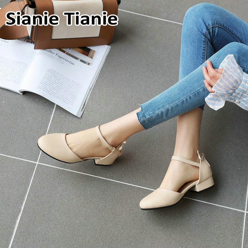 

Sandals Sianie Tianie 2021 Summer Round Toe Sweet Ladies Chunky Low Heels Woman Shoes White Beige Girls Womens Zapatos De Mujer, Black