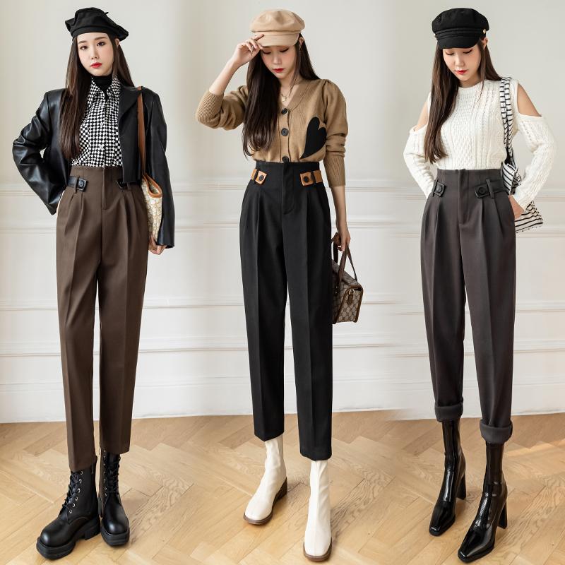 

Women' Pants & Capris Make Harlan Turnip Winter Han Edition Fashion Show Thin Belt Nine Points Feet Tall Waist Trousers, Ga color
