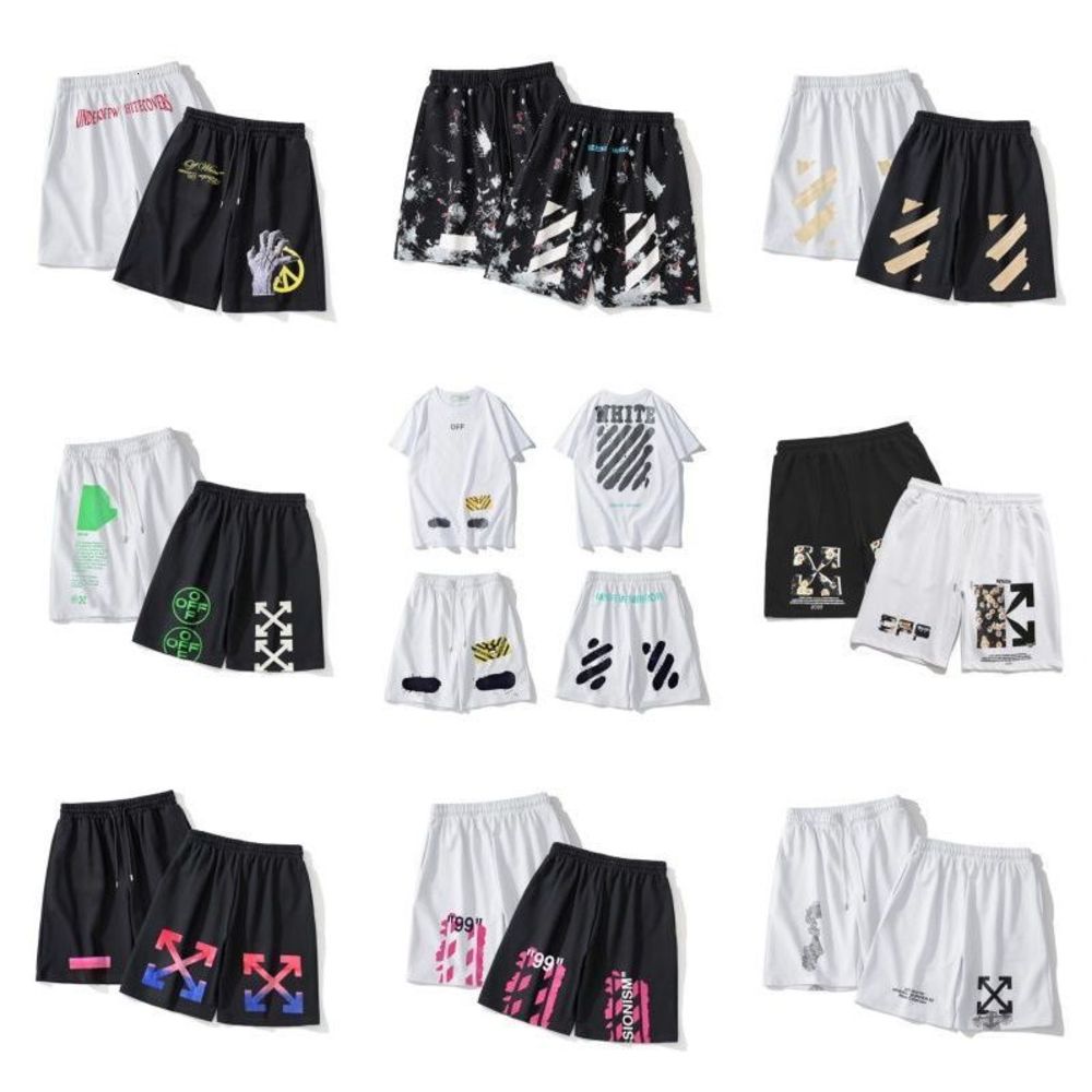

ow white arrow cordon summer sports casual shorts fashion men and women casual loose quarter pants, White;black