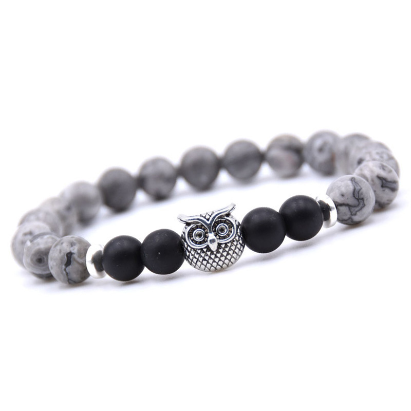 

Natrual map stone bracelet owl beaded bracelets for women pulseras jewellery men bileklik accessories bijoux homme armbanden, Black