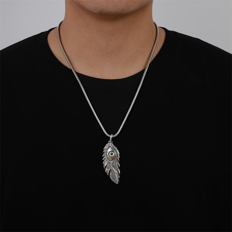 

Pendant Necklaces WeSparking EMO Devil's Eye Wing Stainless Steel Vintage Feather Necklace For Men Women 2022 Trend, Silver