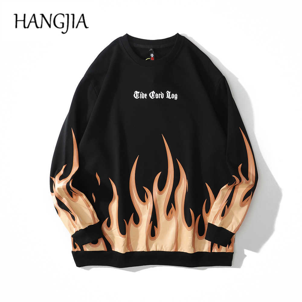 

Flame Printing Pullovers Oversized Sweatshirts Men Streetwear Women Gothic Letters Print Sweatshirt Top Harajuku Hoodies Men C0607, Black