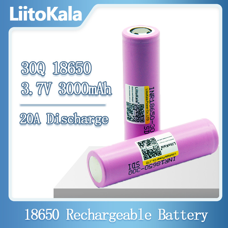 

LiitoKala 100% original New INR18650 battery 3.7V 18650 3000mAh INR18650 30Q li-ion Rechargeable Batteries Continuous Discharge 30A For Drone Power Tools