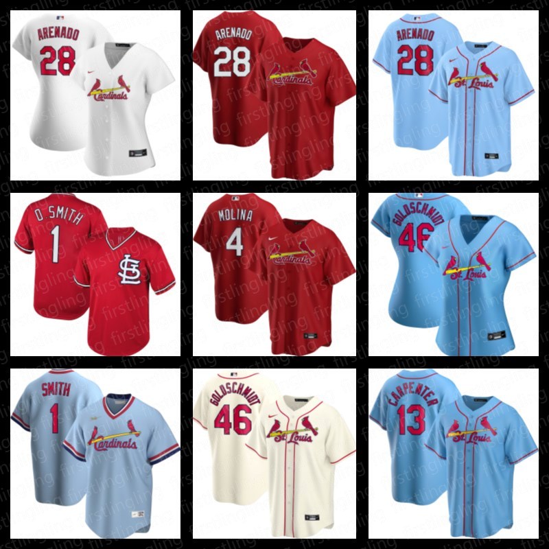 

28 Nolan Arenado St. Louis Jersey Cardinal Men 22 Jack Flaherty 4 Yadier Molina 46 Paul Goldschmidt 1 Ozzie Smith Baseball 13 Matt Carpenter, Blue;black