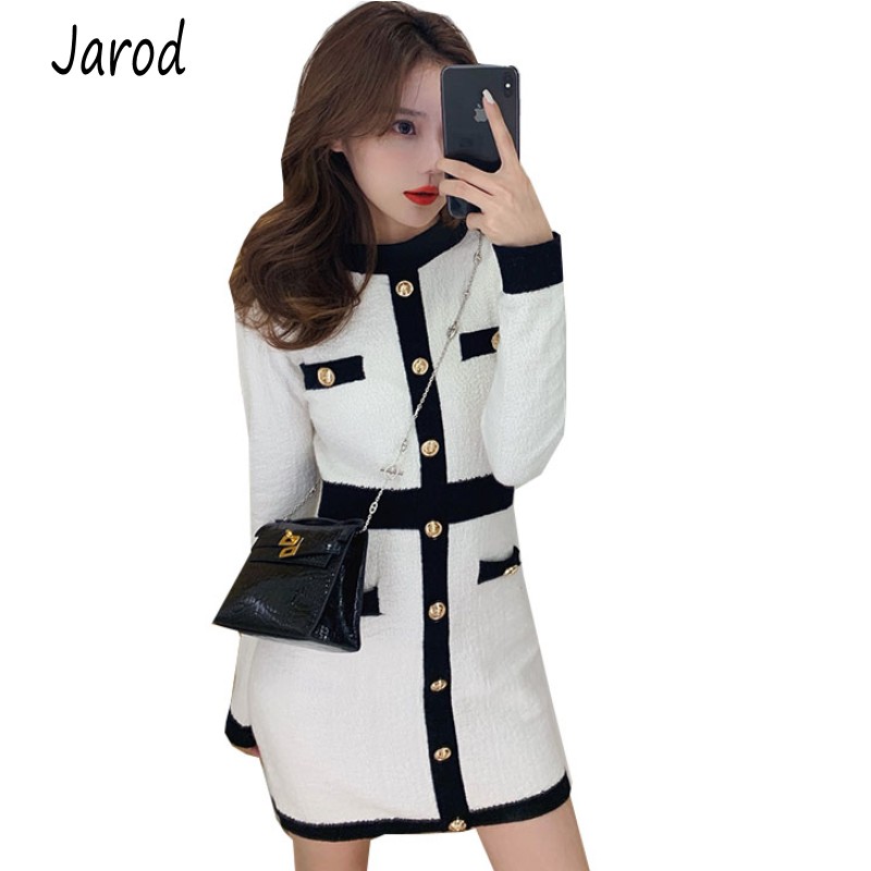 

2021 New Fashion Summer Dress Women Elegant Vintage Hit color patchwork Dresses Ladies Runway knitting Dress, Picture color