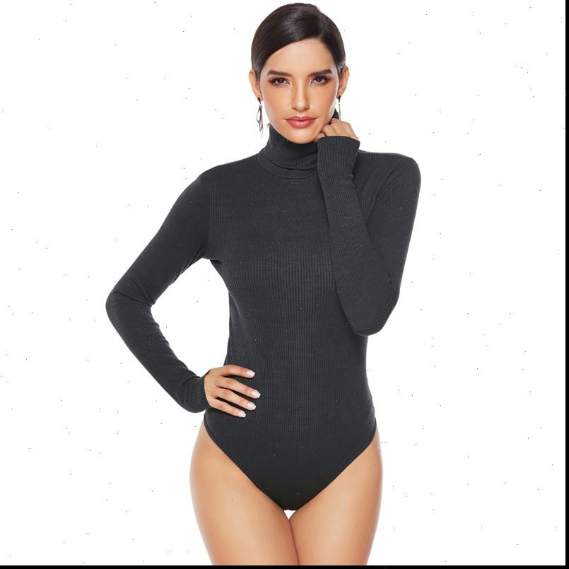 

Autumn Winter Women Jumpsuits Long Sleeved High Neck Slim Bottoming Shirt Solid Color Triangle Sexy Knitted Onesies, Black;white
