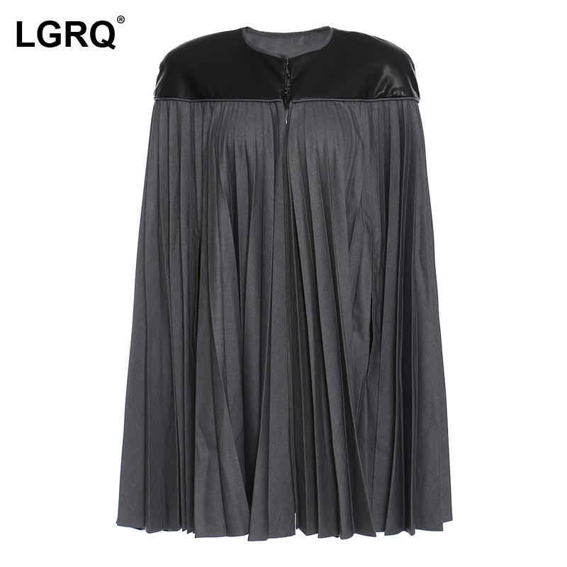 

Women's Jackets [LGRQ] Loose Fit Big Size Pu Leather Pleated Jacket Round Neck Long Sleeve Women Coat Fashion Tide Spring Autumn 202119D6126, Black;brown