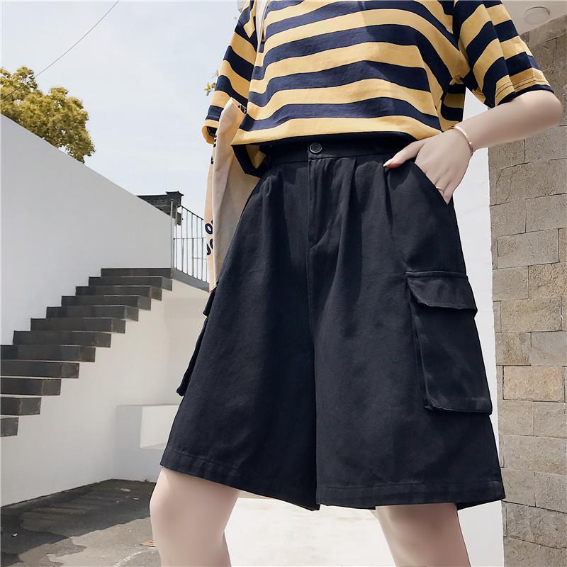 Summer Black Casual Ulzzang Korean Womens Short Streetwear Harajuku Hip Hop Punk Dropshipping Bar Pocket Vintage Loose Plus Size