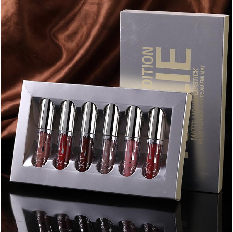 

Holiday Edition 6pcs Matte Lip Gloss Set For Velentina Gift Professional Makeup Silver Velvet Lipstick, Mixed color