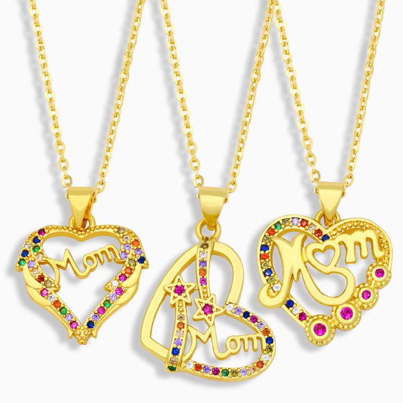 Pendant Necklaces FLOLA Multicolor Heart Mom MaMa Necklace For Women Gold Plated CZ Wholesale Jewelry Mother&#039;s Day Gift Nkeu84-image-704087144