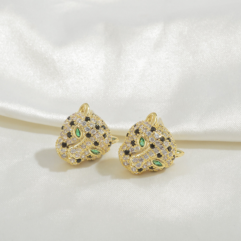 

Women S925 silver Zircon Full Diamond leopard earring Ear studs