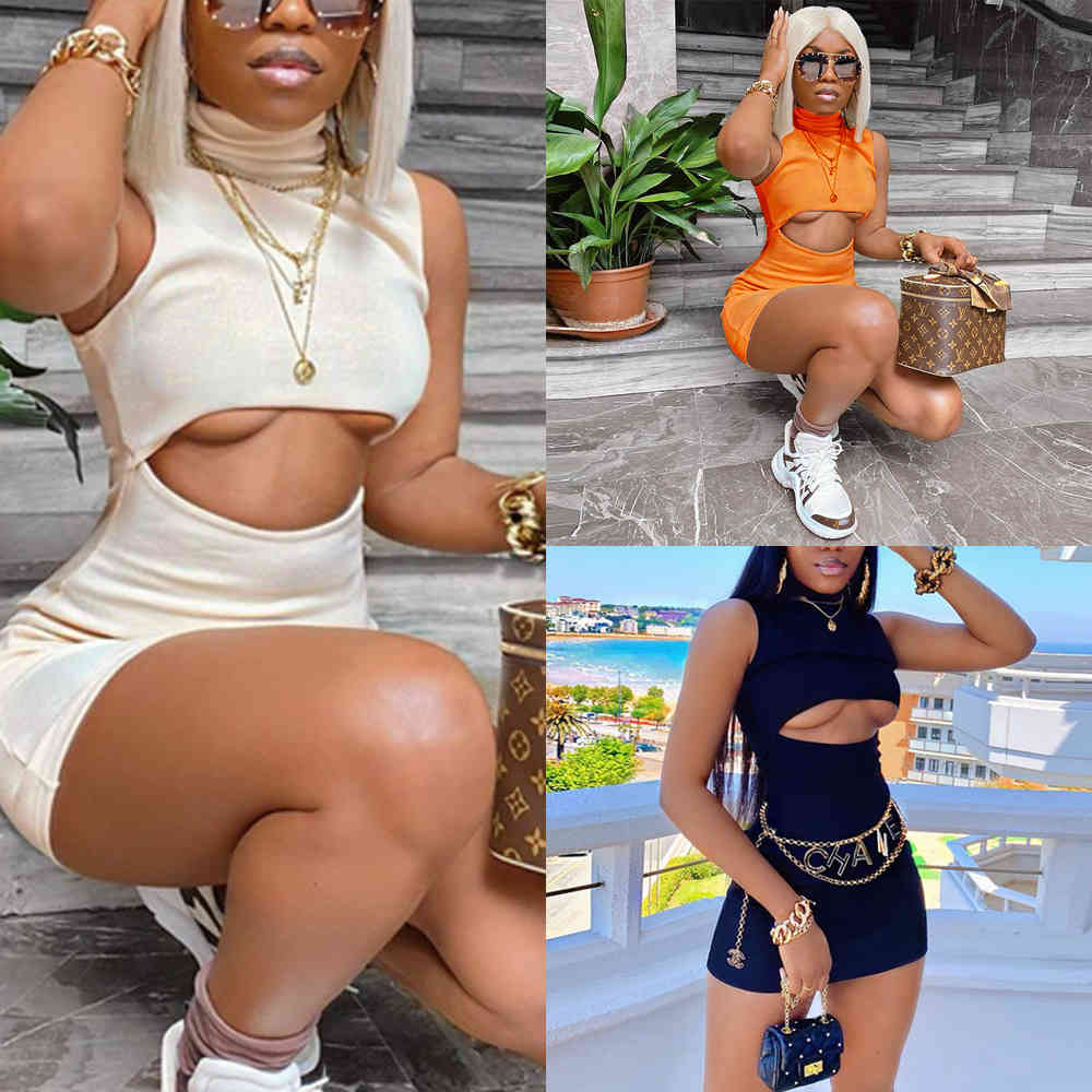 

Sexy High Collar Sleeveless Women Party Dresses Fashion Solid Color Deep V Neck Slim Bodycon Pencil Dress Designers Clubwear, Apricot