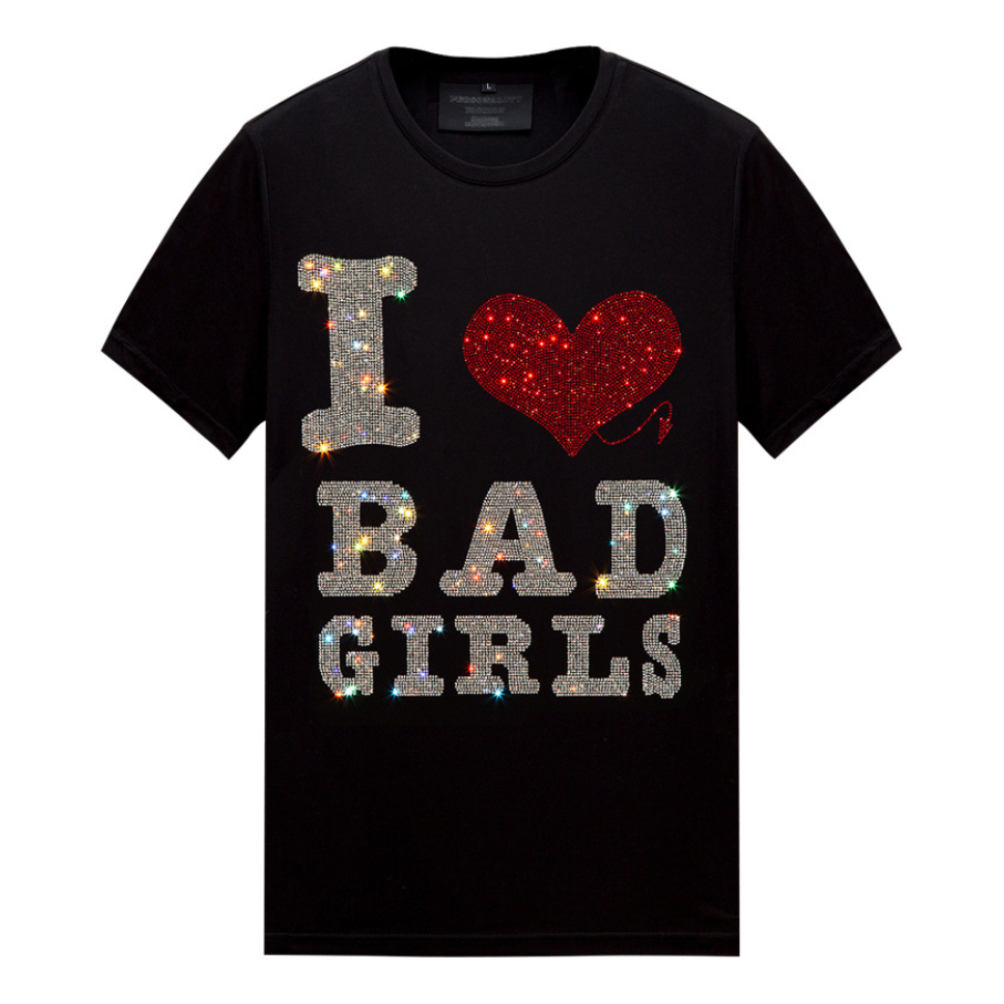 

Mercerized Cotton Mens Rhinestone Design T Shirts for Summer Casual - Multiple Styles Short-sleeve Slim Fit Crew Neck Tops Tee, Black, 273