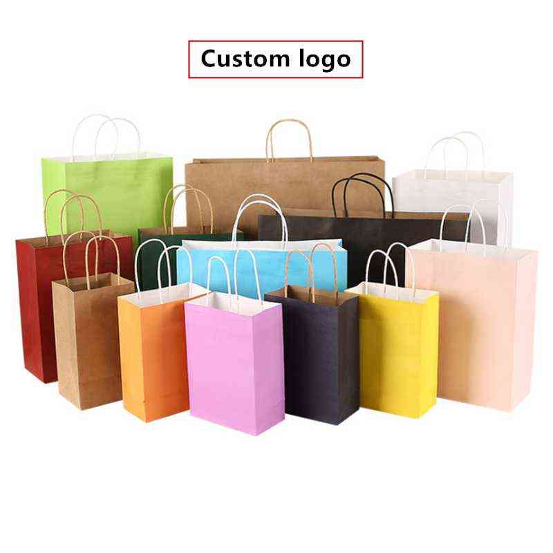 100PCS/lot gift paper bag with handles dark color 21x15x8cm Festival gift bag wedding party/ High quality(Custom L260524-image-749133924