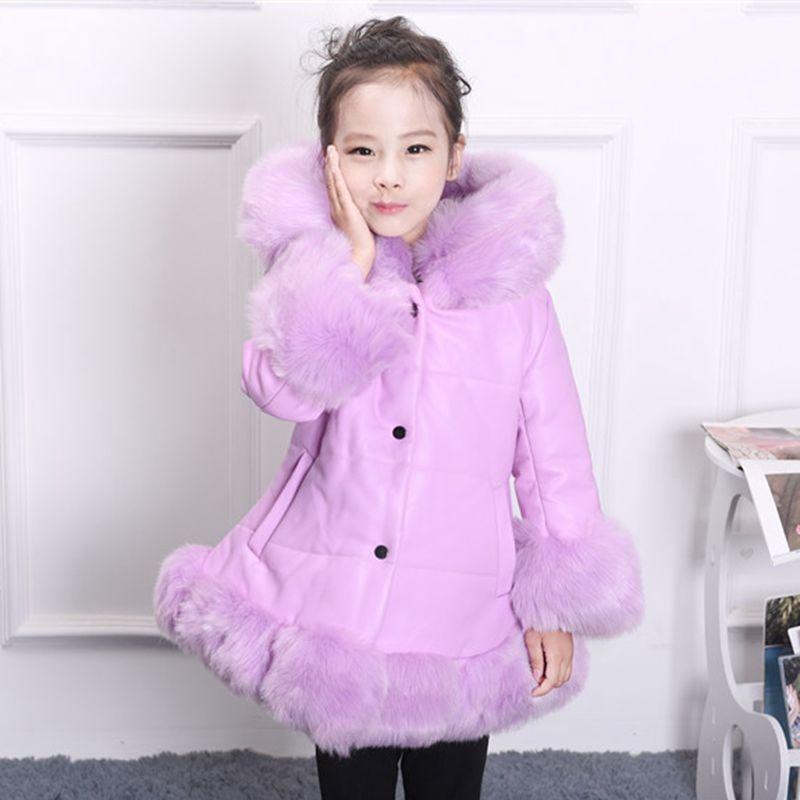 

Jackets Teenage Girls Jacket Autumn Winter For Fur Coat Kids Leather Children Outerwear Fur+leather Clothes TZ424, Blue;gray