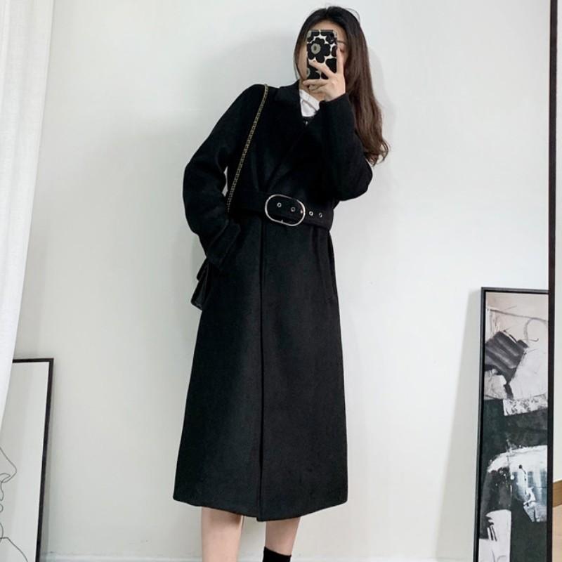 

Women' Wool & Blends High Qulity Woman Winter Wooled Blend Long Coat With Belt Office Lady Fashion Outerwear Female, Photo color