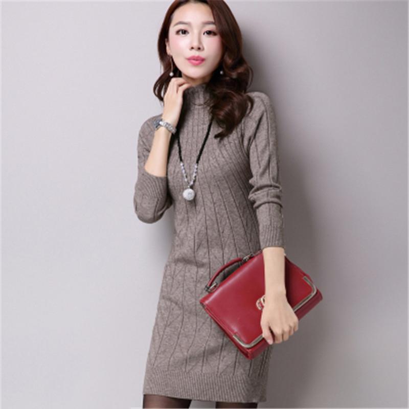 

Casual Dresses 2022 Women's Spring Autumn Winter Thicken Turtleneck Pullover Knitted Sweaters Women Long Slim Sweater ZY1684, Black;gray